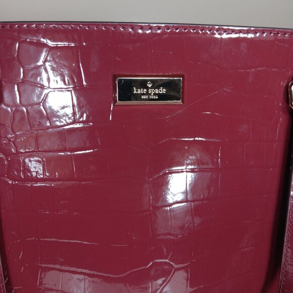 Kate Spade Croc Embossed Bristol Drive Elissa Maroon Leather Tote Bag - Picture 2 of 13